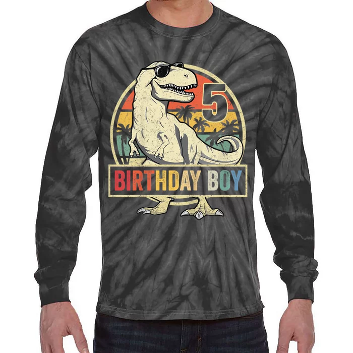 K.i.d.s 5 Year Old Shirt 5th Birthday Boy T Rex Dinosaur Shirt Tie-Dye Long Sleeve Shirt