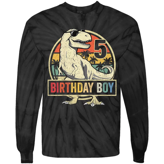 K.i.d.s 5 Year Old Shirt 5th Birthday Boy T Rex Dinosaur Shirt Tie-Dye Long Sleeve Shirt