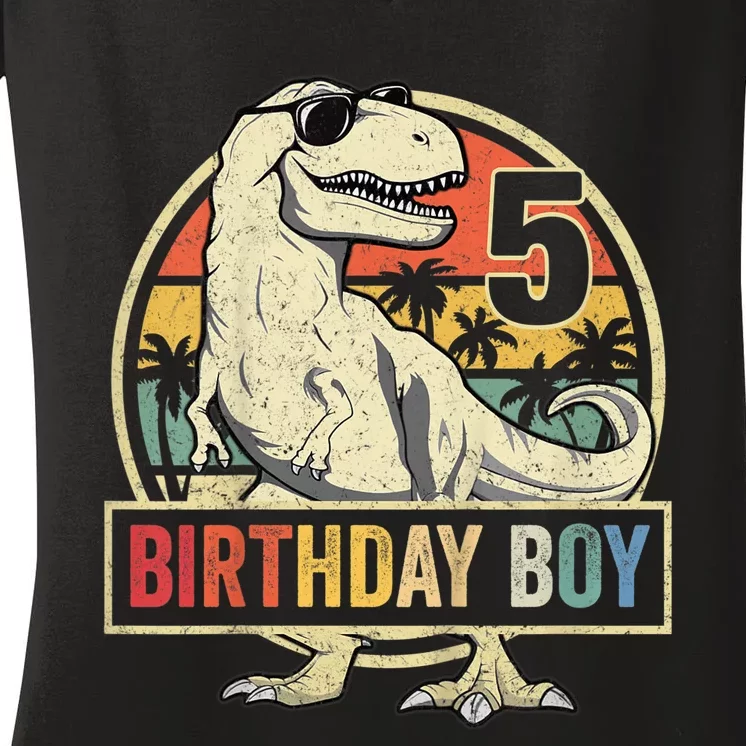 K.i.d.s 5 Year Old Shirt 5th Birthday Boy T Rex Dinosaur Shirt Women's V-Neck T-Shirt