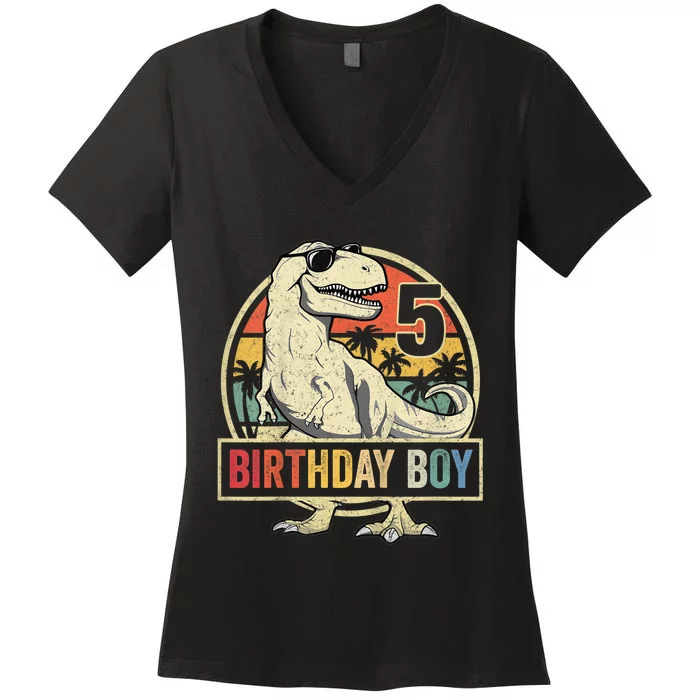 K.i.d.s 5 Year Old Shirt 5th Birthday Boy T Rex Dinosaur Shirt Women's V-Neck T-Shirt