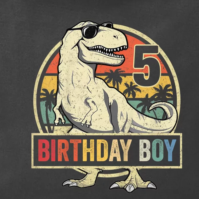 K.i.d.s 5 Year Old Shirt 5th Birthday Boy T Rex Dinosaur Shirt Zip Tote Bag