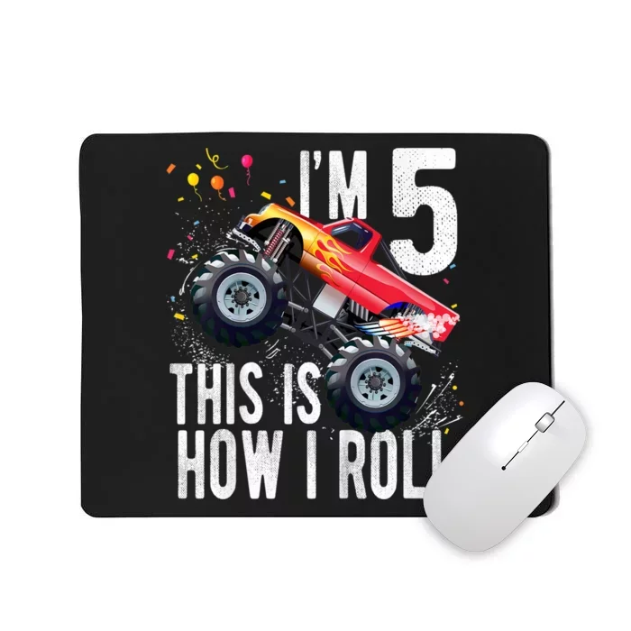 K.i.d.s 5 Year Old Shirt 5th Birthday Boy Monster Truck Car Mousepad