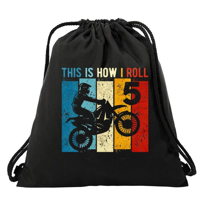 Kids 5 Year Old Birthday Boy Motocross 5th Birthday Dirt Bike Drawstring Bag