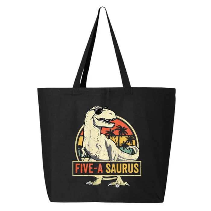 Kids 5 Year Old Dinosaur Birthday 5th T Rex Dino Five Saurus 25L Jumbo Tote