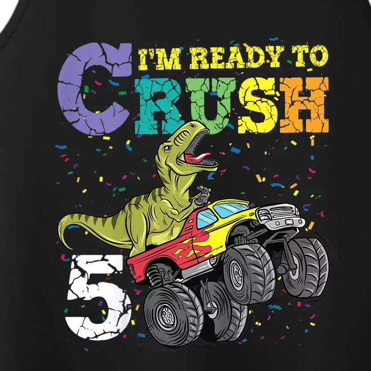 K.i.d.s 5 Years Old 5th Birthday Dinosaur Trex Shirt boy girl gifts Performance Tank