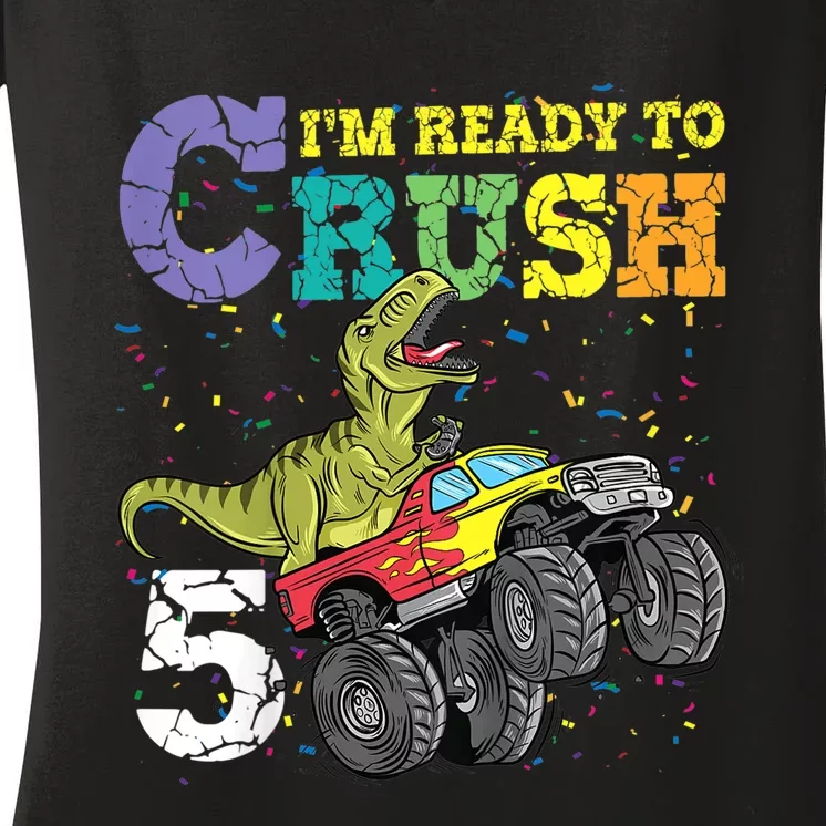 K.i.d.s 5 Years Old 5th Birthday Dinosaur Trex Shirt boy girl gifts Women's V-Neck T-Shirt