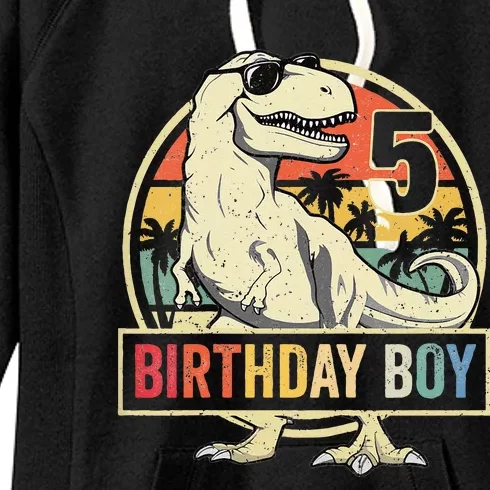 Kids 5 Year Old 5th Birthday Boy T Rex Dinosaur Women's Fleece Hoodie