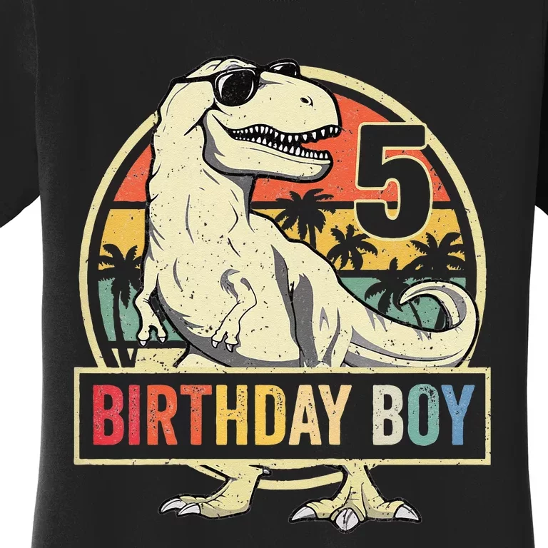 Kids 5 Year Old 5th Birthday Boy T Rex Dinosaur Women's T-Shirt