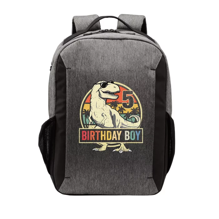 Kids 5 Year Old 5th Birthday Boy T Rex Dinosaur Vector Backpack