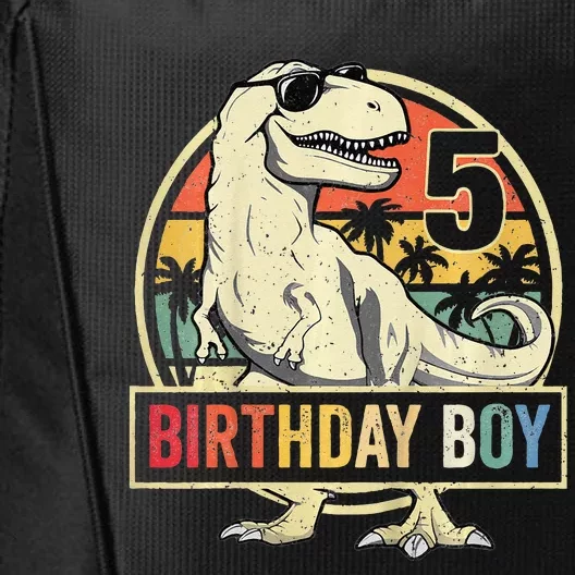 Kids 5 Year Old 5th Birthday Boy T Rex Dinosaur City Backpack