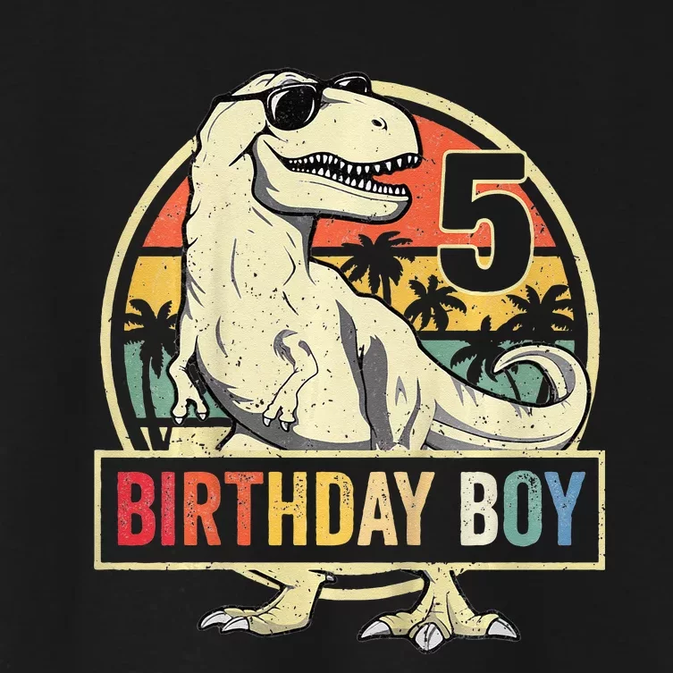 Kids 5 Year Old 5th Birthday Boy T Rex Dinosaur Women's Crop Top Tee