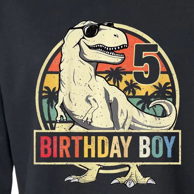 Kids 5 Year Old 5th Birthday Boy T Rex Dinosaur Cropped Pullover Crew