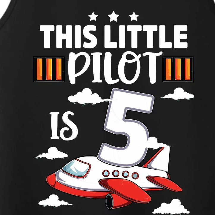 Kids 5 Year Old Boy Girl Airplane Pilot 5th Birthday Aircraft Performance Tank