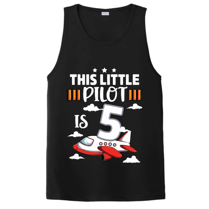 Kids 5 Year Old Boy Girl Airplane Pilot 5th Birthday Aircraft Performance Tank