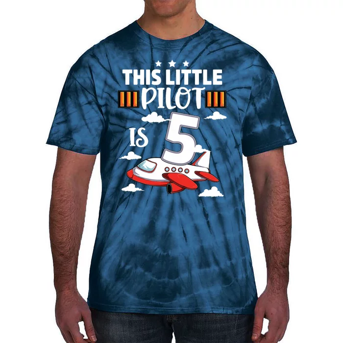 Kids 5 Year Old Boy Girl Airplane Pilot 5th Birthday Aircraft Tie-Dye T-Shirt