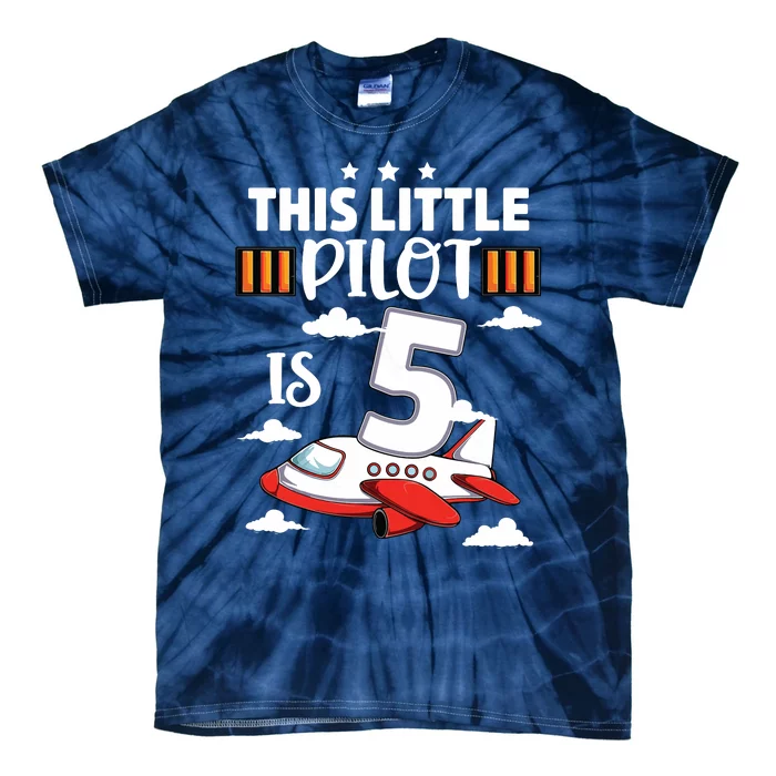 Kids 5 Year Old Boy Girl Airplane Pilot 5th Birthday Aircraft Tie-Dye T-Shirt