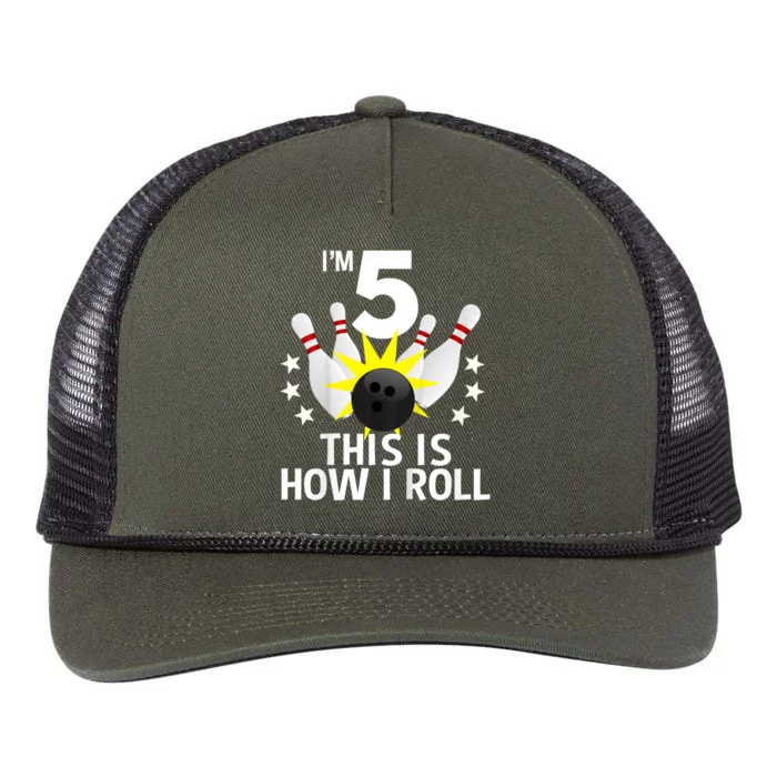 Kids 5 Year Old Bowling Birthday Party How I Roll 5th Retro Rope Trucker Hat Cap