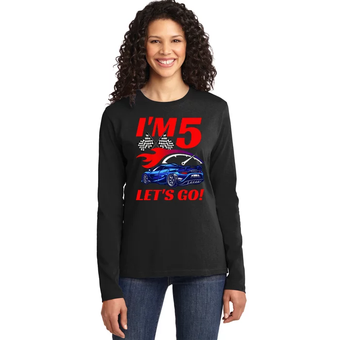 Kids 5 Year Old 5th Racing Racecar Birthday Party Ladies Long Sleeve Shirt