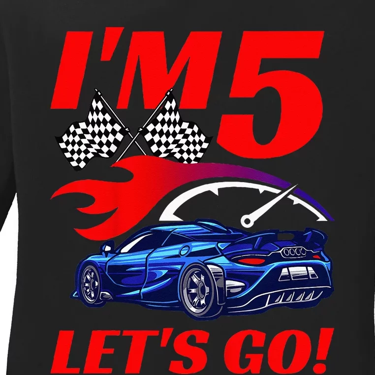 Kids 5 Year Old 5th Racing Racecar Birthday Party Ladies Long Sleeve Shirt