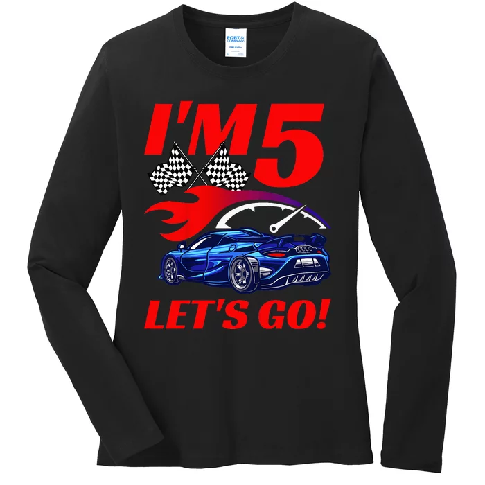 Kids 5 Year Old 5th Racing Racecar Birthday Party Ladies Long Sleeve Shirt