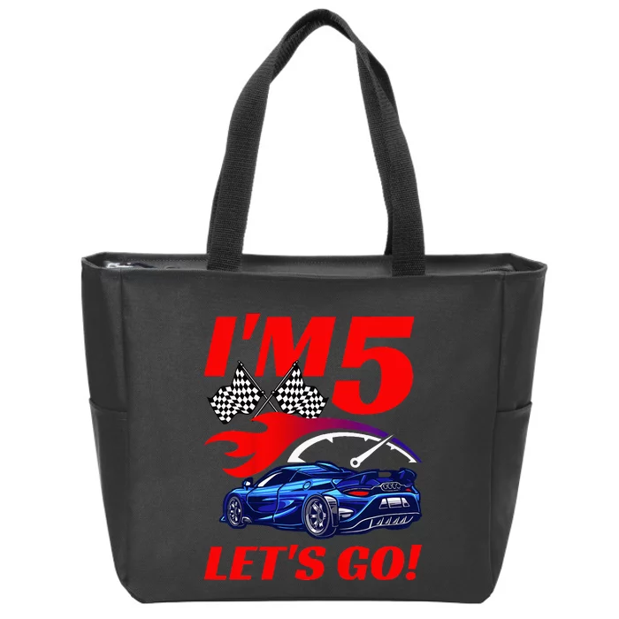 Kids 5 Year Old 5th Racing Racecar Birthday Party Zip Tote Bag