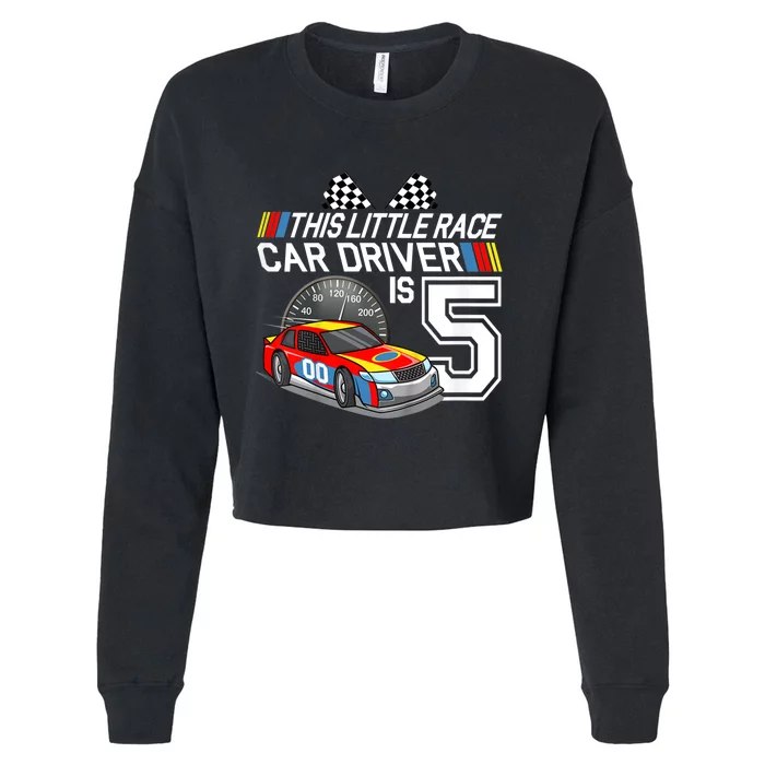 Kids 5 Year Old Race Car Birthday 5th Stock Car Racing Party Cropped Pullover Crew