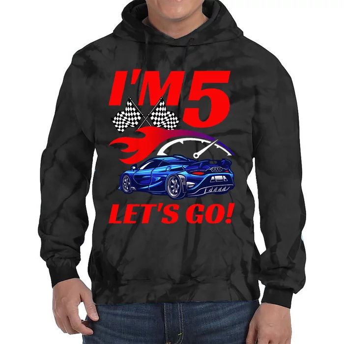 Kids 5 Year Old 5th Racing Racecar Birthday Party Tie Dye Hoodie