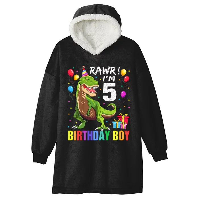 K.i.d.s 5 Year Old Shirt 5th Birthday Boy T Rex Dinosaur Shirt Hooded Wearable Blanket