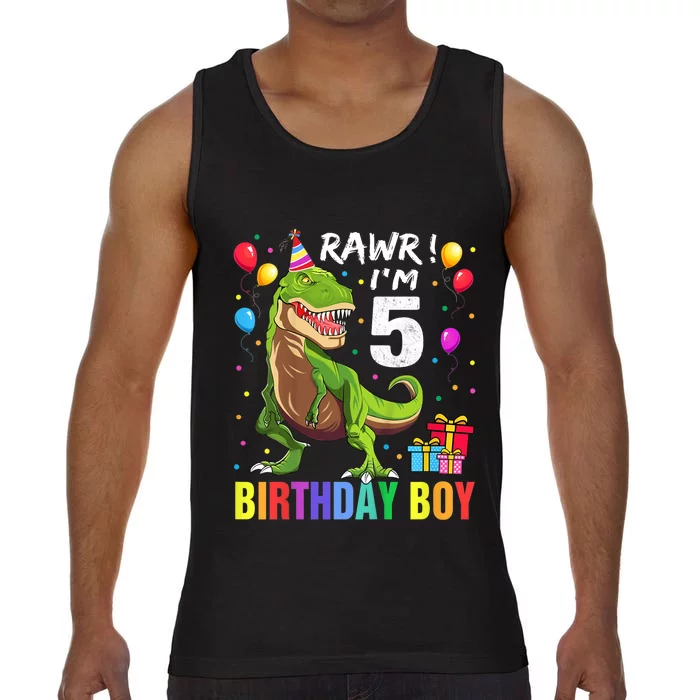 K.i.d.s 5 Year Old Shirt 5th Birthday Boy T Rex Dinosaur Shirt Comfort Colors® Tank Top