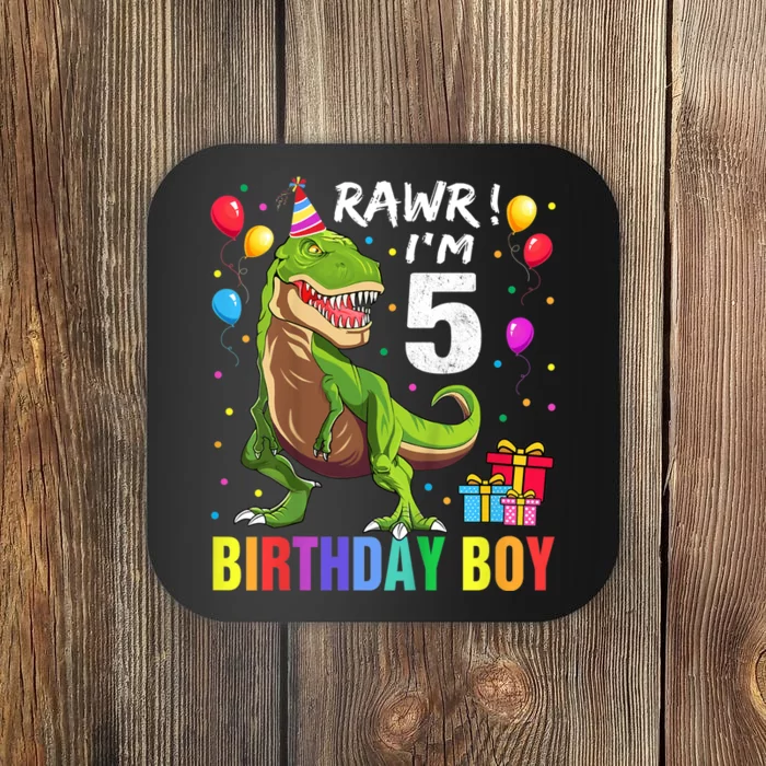 K.i.d.s 5 Year Old Shirt 5th Birthday Boy T Rex Dinosaur Shirt Coaster