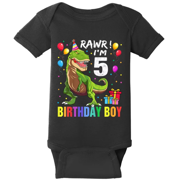 K.i.d.s 5 Year Old Shirt 5th Birthday Boy T Rex Dinosaur Shirt Baby Bodysuit