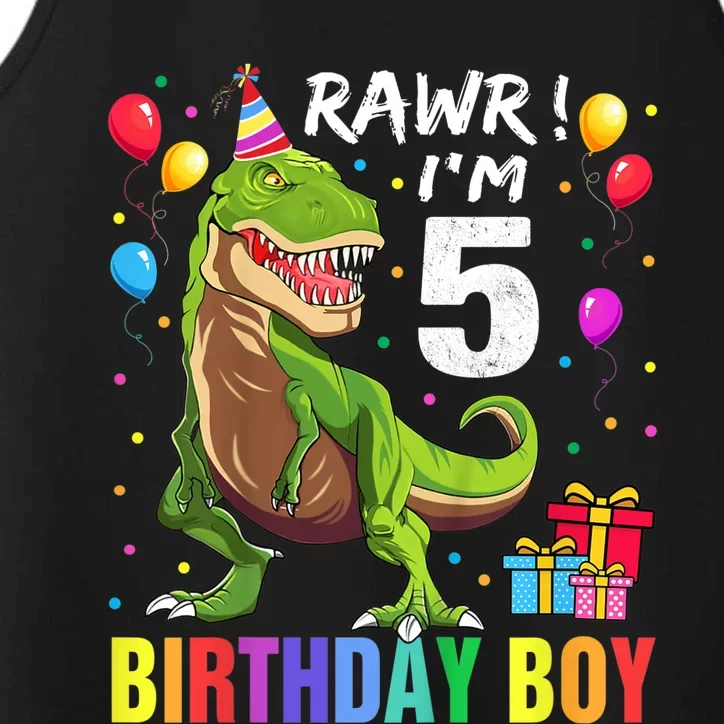 K.i.d.s 5 Year Old Shirt 5th Birthday Boy T Rex Dinosaur Shirt Performance Tank