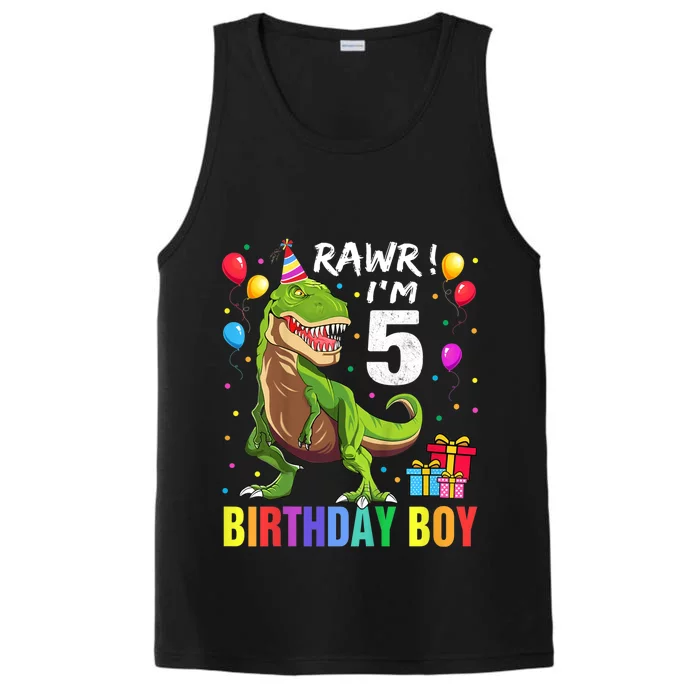 K.i.d.s 5 Year Old Shirt 5th Birthday Boy T Rex Dinosaur Shirt Performance Tank