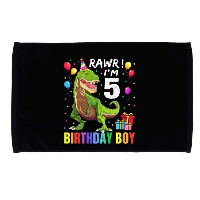 K.i.d.s 5 Year Old Shirt 5th Birthday Boy T Rex Dinosaur Shirt Microfiber Hand Towel