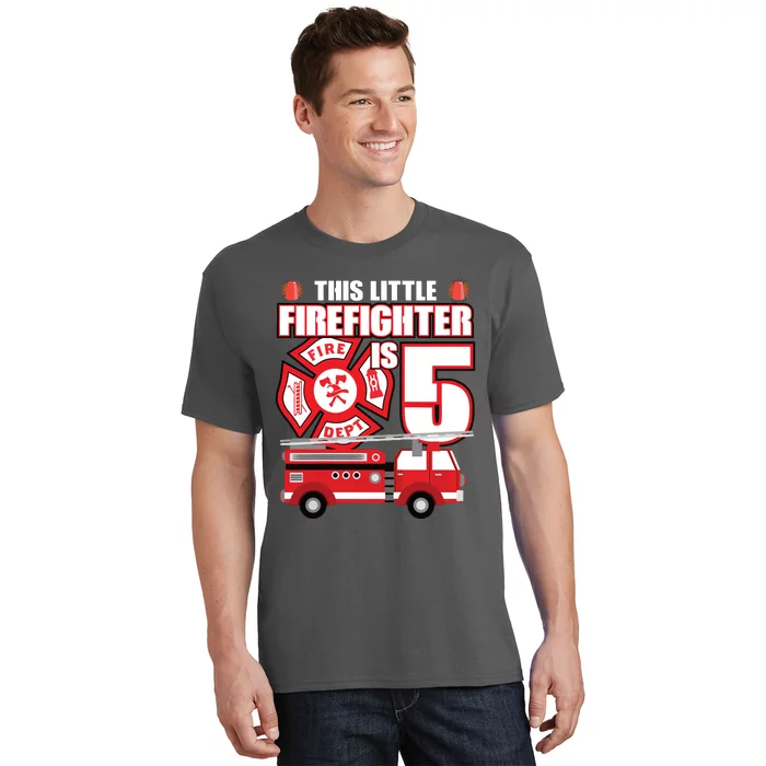 Kids 5 Year Old Firefighter Birthday Party Fire Truck 5th Gift T-Shirt