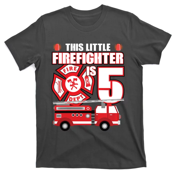 Kids 5 Year Old Firefighter Birthday Party Fire Truck 5th Gift T-Shirt