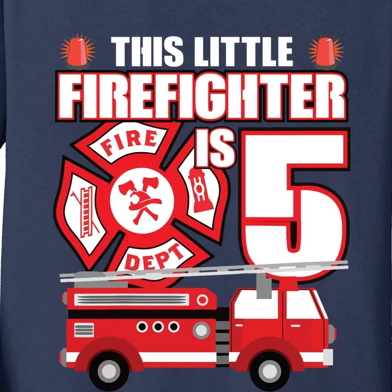 Kids 5 Year Old Firefighter Birthday Party Fire Truck 5th Gift Kids Long Sleeve Shirt