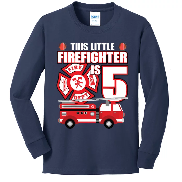 Kids 5 Year Old Firefighter Birthday Party Fire Truck 5th Gift Kids Long Sleeve Shirt