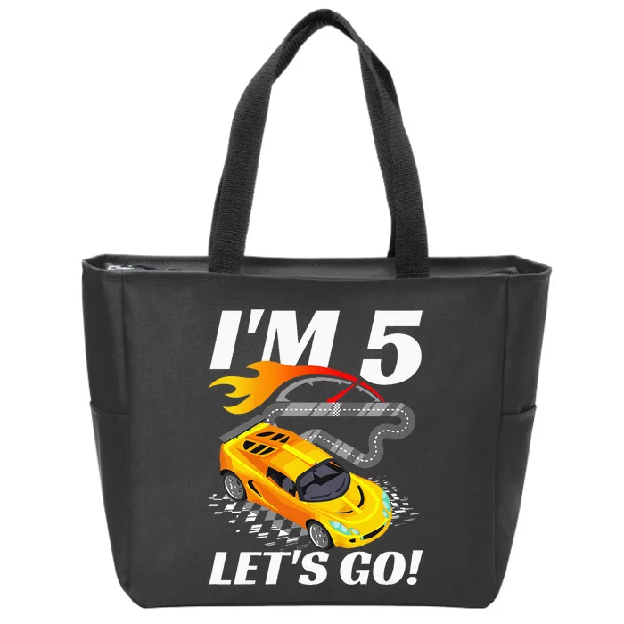 Kids 5 Year Old 5th Racing Racecar Birthday Party Zip Tote Bag