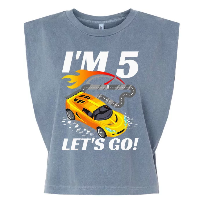 Kids 5 Year Old 5th Racing Racecar Birthday Party Garment-Dyed Women's Muscle Tee