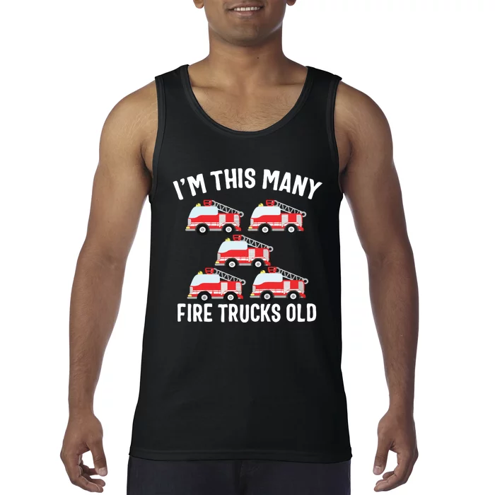 Kids 5 Year Old Firefighter Birthday Party Fire Truck 5th Gift Tank Top