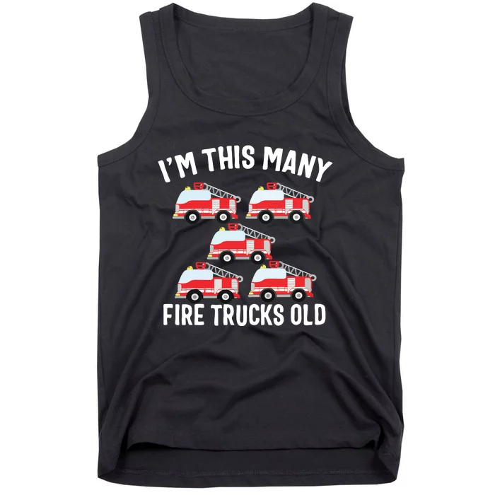 Kids 5 Year Old Firefighter Birthday Party Fire Truck 5th Gift Tank Top