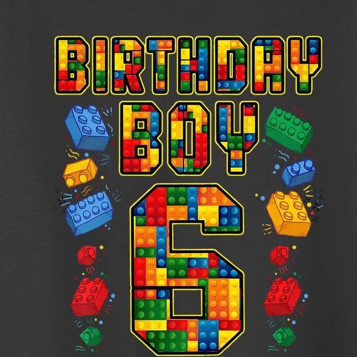 Kids 6th Birthday Master Builder 6 Years Old Block Building Toddler T-Shirt