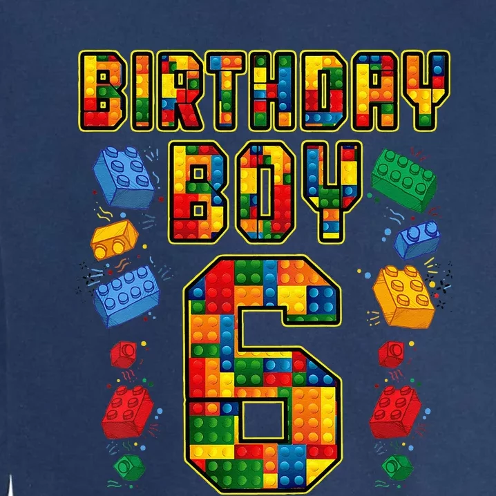 Kids 6th Birthday Master Builder 6 Years Old Block Building Garment-Dyed Sweatshirt