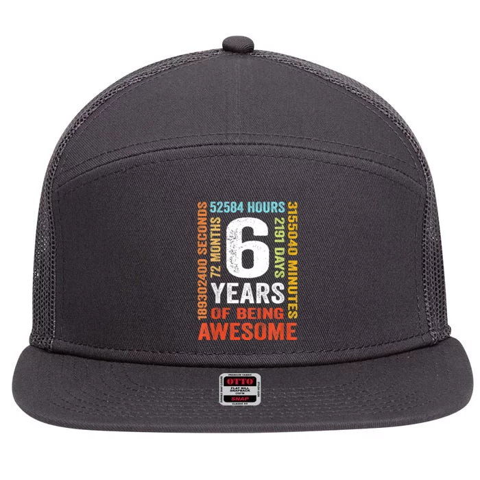 Kids 6th Birthday 6 Years Old Vintage Retro 72 Months 7 Panel Mesh Trucker Snapback Hat