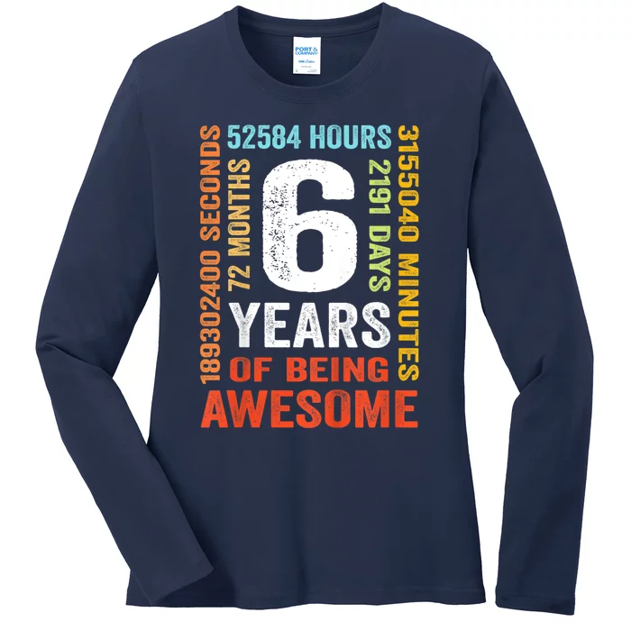 Kids 6th Birthday 6 Years Old Vintage Retro 72 Months Ladies Long Sleeve Shirt