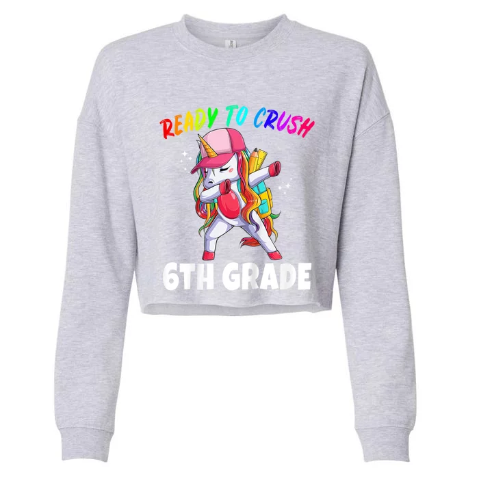 Kids 6th Grade Unicorn First Day Of School Gift Girl Rainbow Cropped Pullover Crew