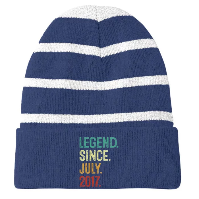 Kids 6 Years Old Legend Since July 2017 6th Birthday Striped Beanie with Solid Band