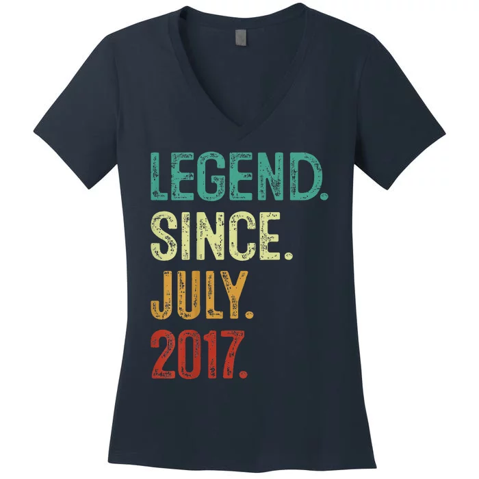 Kids 6 Years Old Legend Since July 2017 6th Birthday Women's V-Neck T-Shirt