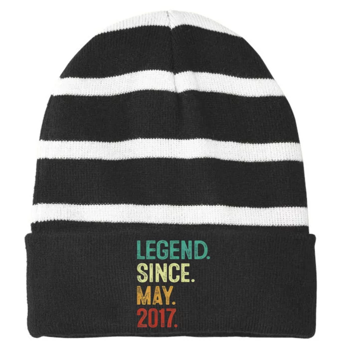 kid 6 Years Old Legend Since May 2017 6th Birthday Striped Beanie with Solid Band